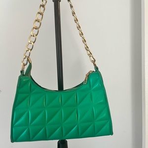 Green and gold vegan leather puffer handbag LIKE NEW